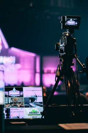 broadcast camera on a tripod